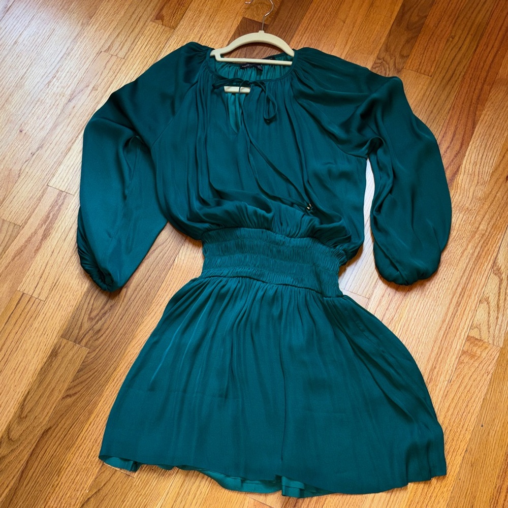 Women’s Satin Smocked Waist Blouson Women’s Mini Dress - Mineral Green